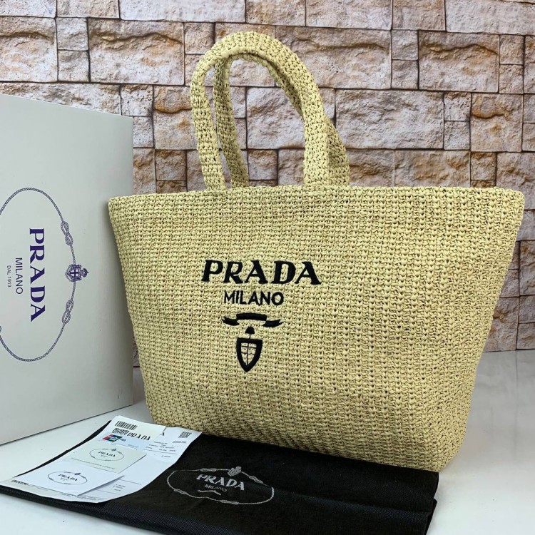 PRADA SMALL CROCHET TOTE BAG BEJ